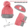 Cappellini da ciclismo Donna Uomo USB Cappello riscaldato Sciarpa Set da 3 pezzi Passamontagna invernale Berretto lavorato a maglia Cappellino caldo con ghetta per collo spesso