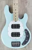 Powder Blue Ernie Ball Stingray 4 HH 4-sträng Electric Bass Guitar Maple Fingerboard Passiva pickups Aktiv tråd 9V Batteri Box Black Dot Inlay