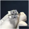 Pierścień Solitaire 925 Sterling Sier Cut 5CT Diamond Moissanite Square Pierścień Wedding Pierścień dla kobiet Prezent Dres Dostawa Biżuteria Dhtj2
