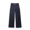 Damenjeans 2023 Herbst, weites Bein, marineblauer Stil, Taschendekoration, gerades Bein, hohe Taille