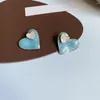 Pendientes de tuerca simples con corazón geométrico azul grande para Mujer, joyería esmaltada, regalo de fiesta de boda a la moda, Pendientes para Mujer