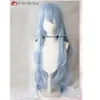 Catsuit Costumes EVA Ayanami Rei Cosplay Long Light Blue Curly Wavy Heat Resistant Hair Hollaween Christmas Party Wig + Free Wig Cap