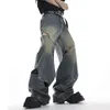 Jeans da uomo NOYMEI Maschio Y2k High Street Patchwork Uomo largo Scava fuori Trendy Bottoni vintage in metallo Pantaloni in denim dritto Gamba larga WA1321 231027