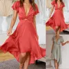 Casual Dresses Women's Soft Fashion Dress Soild Color Print Glitter Party Deep V Neck Short Sleeves Elegant Slim