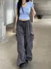 Kvinnor Pants Capris Houzhou Harajuku Parachute Pants Y2K Streetwear Wide Leg Baggy Cargo Byxor Female Hippie Korean Edgy Style Jogging Sweatpants 231027