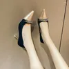 Robe chaussures femme pompes à talons hauts métal pointu stiletto peu profond femmes doux noir vert automne sexy zapatos mujer de vestir