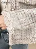 Couro feminino falso couro cjfhje moda primavera feminina francês de alta qualidade único-breasted tweed casaco de lã em torno do pescoço manga longa borla jaqueta 231026