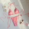 Damen-Badebekleidung, Badeanzug mit Blattmuster für Frauen, 2-teiliger Bikini, niedrige Taille, Tanga, sexy V-Ausschnitt, Hosenträger, rückenfrei, Sommer-Strand-Badeanzug