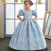 Girl Dresses Girls 'High End Bubble Sleeves Mönstrad fluffig kjol 4-14 år gammal värd Piano Christmas Party Show Performance Dress