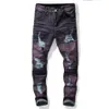 Jeans da uomo alla moda strappati viola da uomo slim fit 2021 pantaloni da motociclista stretti alla caviglia punk rock colore del foro Contrast262U