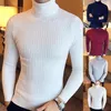 Design Casual Men Winter Sweaters Solid Color Turtle Neck Long Sleeve Sticked Slim Mens Sweater Pullover Knit309n