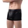 Unterhosen Sexy Männer Boxershorts PU Leder Mesh Patchwork Latex Unterwäsche Trunks Slip Homme Bugle Pouch Höschen Boxershorts 2XL