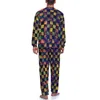 Men's Sleepwear Patchwork Print Pajamas Winter 2 Pieces Rainbow Damask Trendy Pajama Sets Men Long Sleeve Bedroom Graphic Nightwear