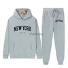 Herrtröjor tröjor New York Letter U.S.A City + Pants 2 Pieces Set Men mode Women Casual Hooded Pullovers Sportwear Suit YQ231027