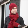 Hats Scarves Gloves Sets Hats European And American Fashion Knitting Three-Piece Suit Pure Color Warm Sleeve Head Wool Hat Scarf Dhutj