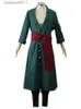 Trajes de anime Anime Cosplay Venha Roronoa Zoro Peruca Conjunto Completo com Cinto Acessórios Brincos Verde ShortHair Halloween Roleplay Outfits L231027