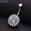 Autre 1pc acier inoxydable CZ Zircon fleur pétale Nombril Piercing cristal Nombril anneaux corps Nombril pirater Navelpiercing236u