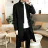 Men Blends Trench Coat Men Fake two Pieces Cardigan Kimono Male Long Chinese Style Black Loose Vintage Cotton Linen 231026