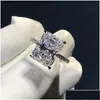 Solitaire Ring 925 Sterling Sier Cut 5Ct Diamond Moissanite Square Engagement Wedding Band Rings For Women Gift Drop Delivery Jewelry Dhtj2