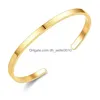 Brazalete Simple 4 mm Brazalete fino Acero inoxidable Anillo abierto liso C Pulsera para mujeres Hombres Pulsera delicada Brazaletes Amantes Joyería Gota D Dhj7N