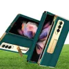 Luxus -Leder -Koffer Plattierungsrahmen mit faltbarer Kickstand Vorderabdeckung Glasschriftenschutzfilm für Samsung Galaxy Z Fold 3 5G4796210