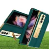 Luxe lederen kisten Plaatframe met opvouwbare standaard voorklepglasscherm Protectorfilm voor Samsung Galaxy Z Fold 3 5G4637184