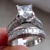 2pcs / lot Argent Double Grands Anneaux Ensemble Fiançailles pour Femme Hommes Cubique Zircone Bague Femme Dames Amant Fête De Mariage Jewelry269P