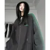 여자 후드 2023 빈티지 블랙 재킷 스웨트 셔츠 여자 넥타이 염색 코트 긴 소매 스트리트웨어 캐주얼 y2k 겨울 여성 탑