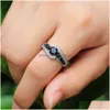 Band Rings Huitan Special-Interest Black Stone Women Wedding Ring Dazzling Crystal Zircon Delicate Gift Top Quality Female C Dhgarden Otlyy