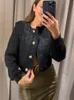 Vestes Femmes Tweed Court Bomber Veste Femmes 2023 Automne Hiver Casual Effiloché Simple Boutonnage Solide Manteaux Élégant Bureau Dame 231027