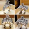 Novo anel elegante com diamantes reais incrustados com anel de casamento de prata esterlina 100% S925 para mulheres e homens anniversar297N