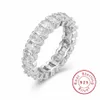 PAVE DI ARGENTO 925 Taglio cuscino QUADRATO COMPLETO Diamante simulato CZ ETERNITY BAND ENDAGEMENT WEDDING Anelli di pietra Misura 5 6 7 8 9 10 11 12214C