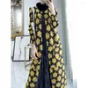 Women's Trench Coats GGHK Pleated Women Coat Fashion Printing Color Blocking Design Single-breasted Long Loose Large Size Fall Robe