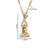 Pendant Necklaces Exquisite Zircon Gold Color Buddha Statue Necklace Buddhist Gautama Women's Religious Amulet Lucky Jewelry