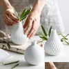 Vases 1Pc White Ceramic Flower Vase Geometric Matt Drop-Shape Plants Hydroponic Container Home Garden Decoration 210409 Drop Delivery Dhetl