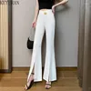 Damesbroek Wit Split Uitlopende Hoge Taille Slanke Chique Wijde Pijpen Broek Dames Streetwear Elegante Zwarte Pakken