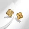 Lüks büyük altın çember vanil Cleefly Clover Küpe Lady Stud Clip için Basit Retro 18K Altın Kaplama Geometrik Tassel Kristal Rhinestone İnci Küpe M8I7