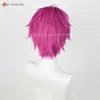 Costumi Catsuit Anime la Disastrosa Vita di K Saiki Kusuo Cosplay 30 cm Rosa Capelli Parrucche Sintetiche Resistenti al Calore + Protezione Della Parrucca