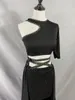 Stage Wear Belly Dance Diamond-studded Black Top Long Skirt Suit Oriental Big Swing Performance Dress