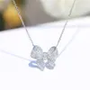 Ins gioielli di lusso più venduti scintillanti vero argento sterling 925 fiocco farfalla pendente pavimenta bianco 5A zircone collana clavicola Wit288m