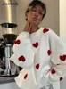 Suéteres de mujer amor bordado tejido dulce elegante manga larga cuello redondo jerseys 2023 mujer Casual moda suéter 231026