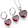 LuckyShien Holiday Gift 2 PCS Lot Heart Red Garnet Pendant Earrings Set 925 Silver Necklace Woman Charm smycken 238C