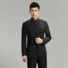 Costumes pour hommes Blazers hommes coupe ajustée col montant solide mode chinois Tang mâle élégant décontracté ensemble Tangsuit messieurs FS-105235j