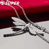 Hängen 925 Sterling Silver 40-75cm Chain Big Dragonfly Pendant Halsband för kvinnor Bröllopsengagemang Fest Fashion Jewelry