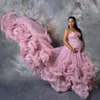 Casual klänningar axelfritt moderskap för po shoot plus size tiered ruffle tulle gravida kvinnor prom klänningar kristaller vestido de novia269s