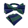 Bow Ties Classic mångsidig randig polyester 12 6 cm bowtie 25 25 cm näsdukuppsättning för man affärssammanträngd daglig fickfickling slips