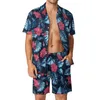 Tracksuits masculinos Tropical Floral Homens Conjuntos Midnight Flores Camisa Casual Conjunto Estético Beachwear Shorts Verão Terno Gráfico de Duas Peças