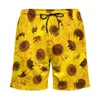 Gymkläder solrosbräda shorts sommargul blommor tryck sport surf strand korta byxor män bekväm hawaii plus storlek simning