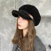 Berets Lamb Hair Octagonal Hat for Womens Korean Fashion Duck Tongue with Plush Bud Fashionable British Retro Artist 231027