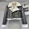 Frauen Leder Winter Jacke Frau Wildleder Lämmer Wolle Biker Jacken Faux Pelz Vintage Moto Mantel Warme Oberbekleidung Feminino 2023